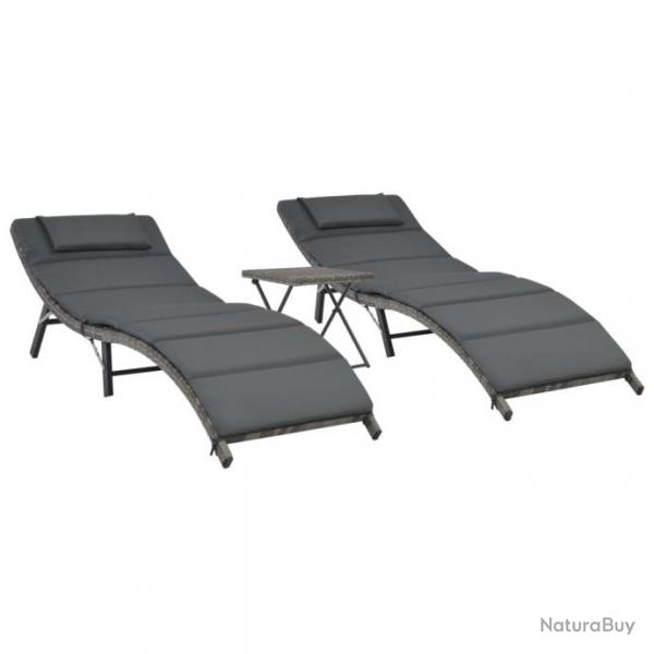 Ensemble de chaises longues pliables 3 pices rsine tresse gris 02_0011994