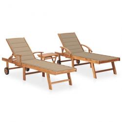 Lot de 2 transats chaise longue bain de soleil lit de jardin terrasse meuble d'extérieur avec table