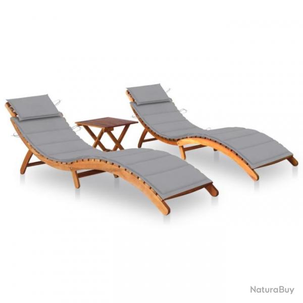 Lot de 2 transats chaise longue bain de soleil lit de jardin terrasse meuble d'extrieur avec table