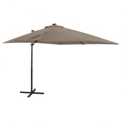 Parasol meuble de jardin déporté avec mât et lumières led 250 cm taupe 02_0008534