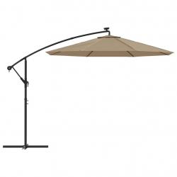 Parasol meuble de jardin en porte-à-faux led et mât en acier 300 cm taupe 02_0008640