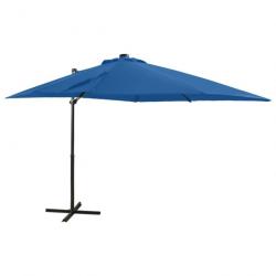 Parasol meuble de jardin déporté avec mât et lumières led 250 cm bleu azur 02_0008518
