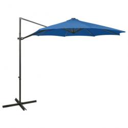 Parasol meuble de jardin déporté avec mât et lumières led 300 cm bleu azur 02_0008519