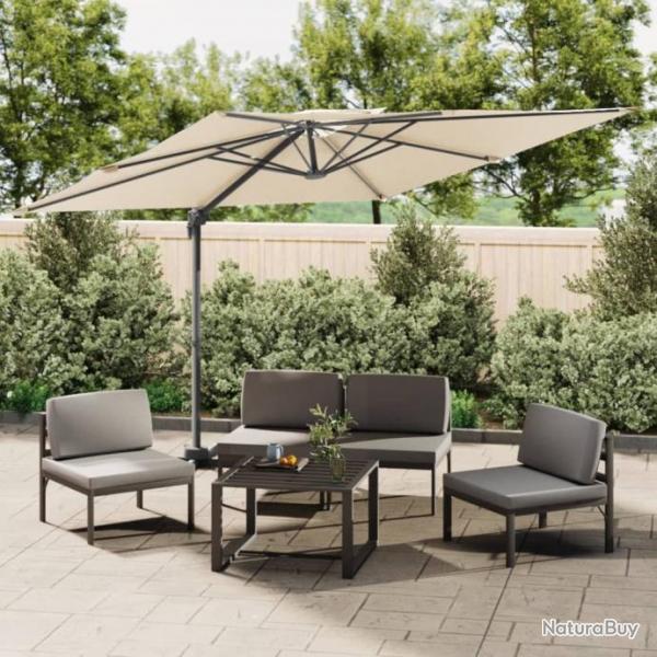 Parasol meuble de jardin cantilever  double toit 300 x 300 cm blanc sable 02_0008151