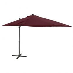 Parasol meuble de jardin déporté avec mât et lumières led rouge 250 cm bordeaux 02_0008526