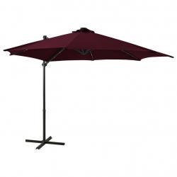 Parasol meuble de jardin déporté avec mât et lumières led rouge 300 cm bordeaux 02_0008527