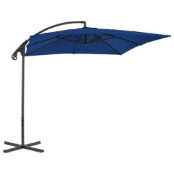 Parasol meuble de jardin déporté avec mât en acier 250 x 250 cm azuré 02_0008463
