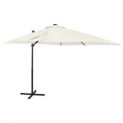 Parasol meuble de jardin déporté avec mât et lumières led 250 cm sable 02_0008530