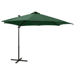 Parasol meuble de jardin déporté avec mât et lumières led 300 cm vert 02_0008543