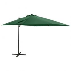 Parasol meuble de jardin déporté avec mât et lumières led 250 cm vert 02_0008542