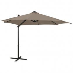 Parasol meuble de jardin déporté avec mât et lumières led 300 cm taupe 02_0008537