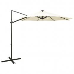Parasol meuble de jardin déporté avec mât et lumières led sable 300 cm 02_0008531
