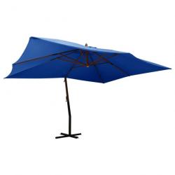 Parasol meuble de jardin en porte-à-faux avec mât en bois 400 x 300 cm bleu azuré 02_0008625