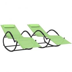 Lot de deux chaises longues transat à bascule acier et textilène vert 02_0011976