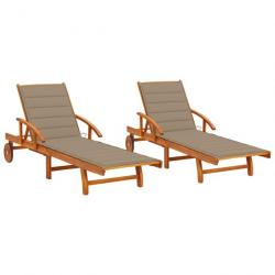 Lot de 2 transats chaise longue bain de soleil lit de jardin terrasse meuble d'extérieur avec couss