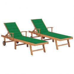 Lot de 2 transats chaise longue bain de soleil lit de jardin terrasse meuble d'extérieur avec couss