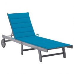 Transat chaise longue bain de soleil lit de jardin terrasse meuble d'extérieur avec coussin gris bo