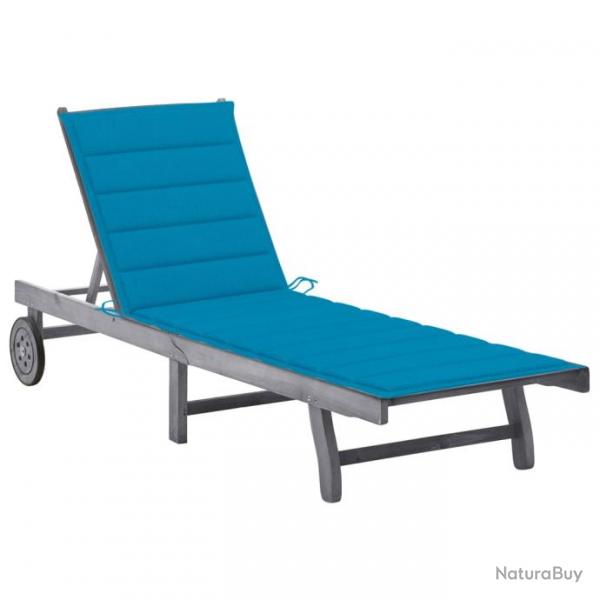 Transat chaise longue bain de soleil lit de jardin terrasse meuble d'extrieur avec coussin gris bo