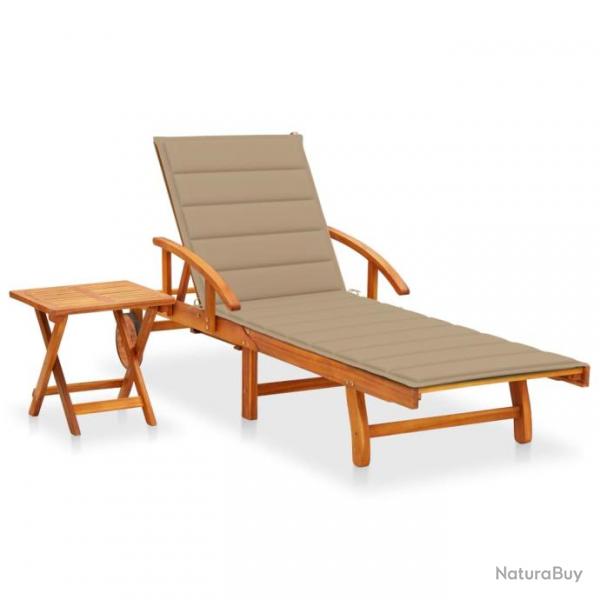 Transat chaise longue bain de soleil lit de jardin terrasse meuble d'extrieur avec table et coussi