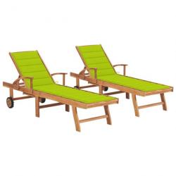 Lot de 2 transats chaise longue bain de soleil lit de jardin terrasse meuble d'extérieur avec couss