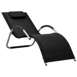 Transat chaise longue bain de soleil lit de jardin terrasse meuble d'extérieur textilène noir et gr