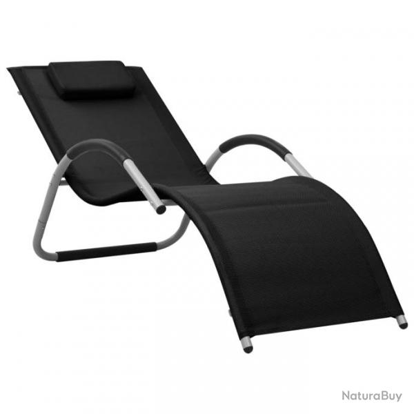 Transat chaise longue bain de soleil lit de jardin terrasse meuble d'extrieur textilne noir et gr
