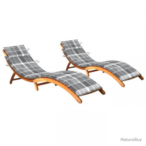 Lot de 2 transats chaise longue bain de soleil lit de jardin terrasse meuble d'extrieur avec couss