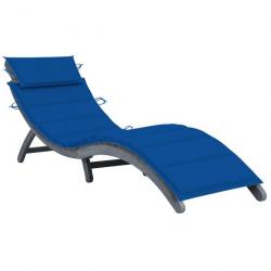 Transat chaise longue bain de soleil lit de jardin terrasse meuble d'extérieur avec coussin gris bo