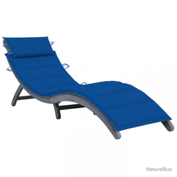 Transat chaise longue bain de soleil lit de jardin terrasse meuble d'extrieur avec coussin gris bo