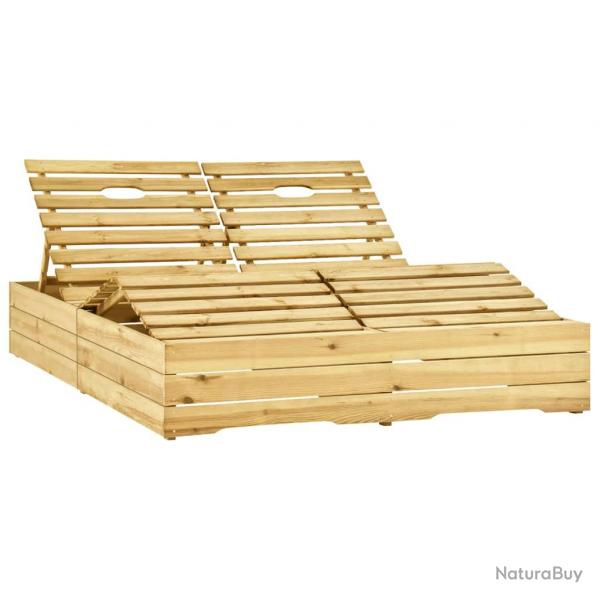 Transat chaise longue bain de soleil lit de jardin terrasse meuble d'extrieur double bois de pin i