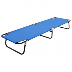 Transat chaise longue bain de soleil lit de jardin terrasse meuble d'extérieur pliable acier bleu 0
