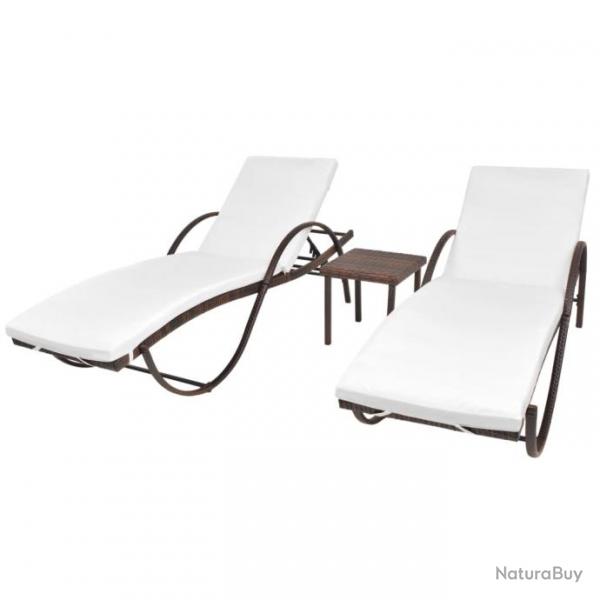 Lot de 2 transats chaise longue bain de soleil lit de jardin terrasse meuble d'extrieur avec table