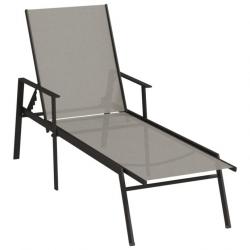 Transat chaise longue bain de soleil lit de jardin terrasse meuble d'extérieur acier et tissu texti