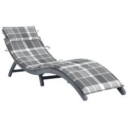 Transat chaise longue bain de soleil lit de jardin terrasse meuble d'extérieur avec coussin gris bo