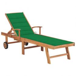 Transat chaise longue bain de soleil lit de jardin terrasse meuble d'extérieur avec coussin vert bo