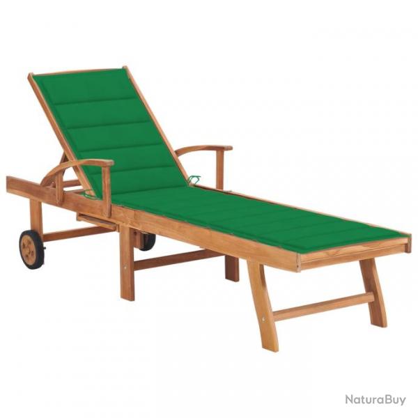 Transat chaise longue bain de soleil lit de jardin terrasse meuble d'extrieur avec coussin vert bo