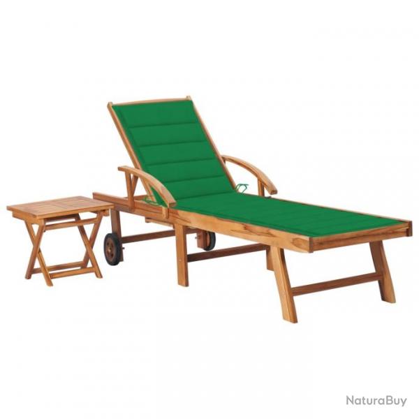 Transat chaise longue bain de soleil lit de jardin terrasse meuble d'extrieur avec table et coussi