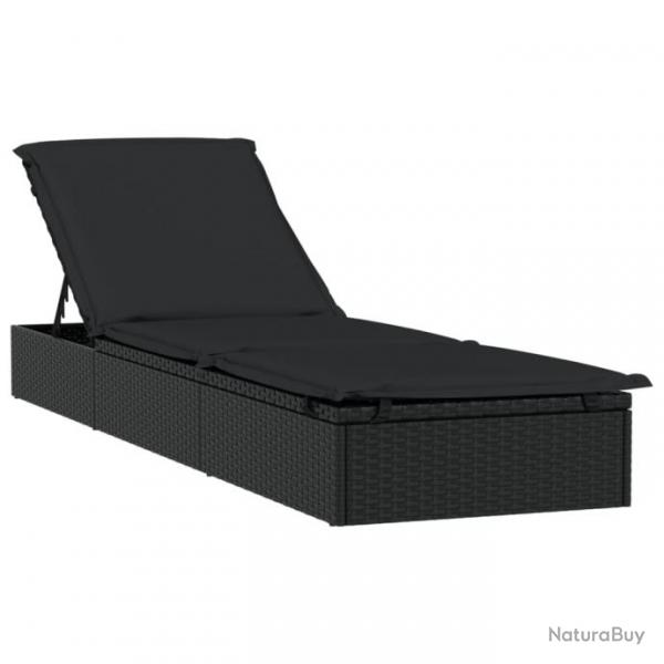Transat chaise longue bain de soleil lit de jardin terrasse meuble d'extrieur avec coussin noir 20