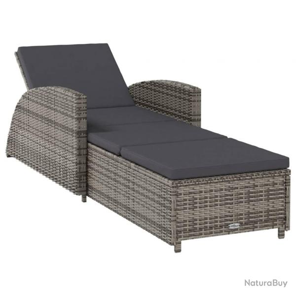 Transat chaise longue bain de soleil lit de jardin terrasse meuble d'extrieur avec coussin gris fo