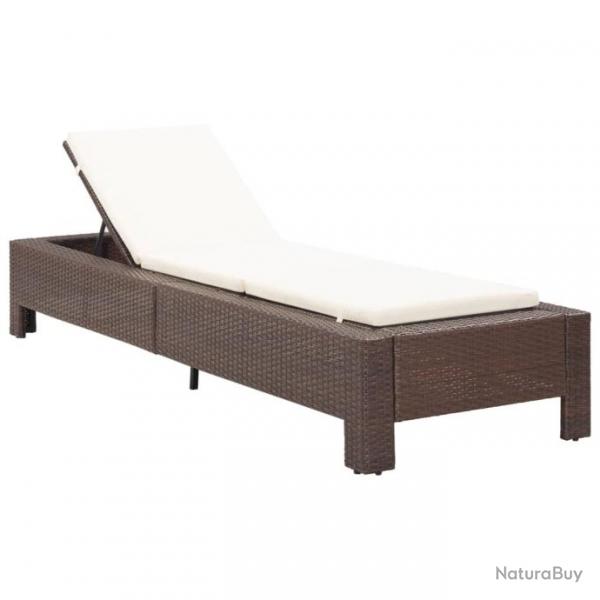 Transat chaise longue bain de soleil avec coussin marron rsine tresse 02_0012196