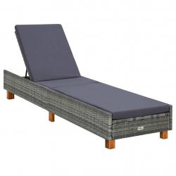Transat chaise longue bain de soleil avec coussin résine tressée gris 02_0012199