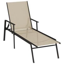 Transat chaise longue bain de soleil lit de jardin terrasse meuble d'extérieur acier et tissu texti