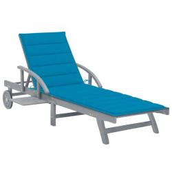 Transat chaise longue bain de soleil lit de jardin terrasse meuble d'extérieur avec coussin bois d'