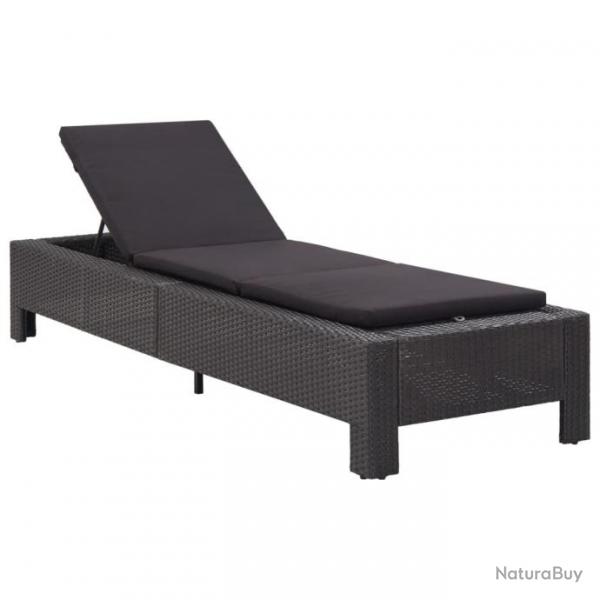 Transat chaise longue bain de soleil bain de soleil avec coussin rsine tresse noir 02_0012198