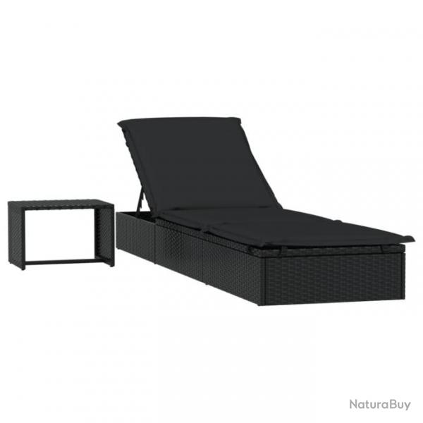 Transat chaise longue bain de soleil avec table rsine tresse noir 02_0012207