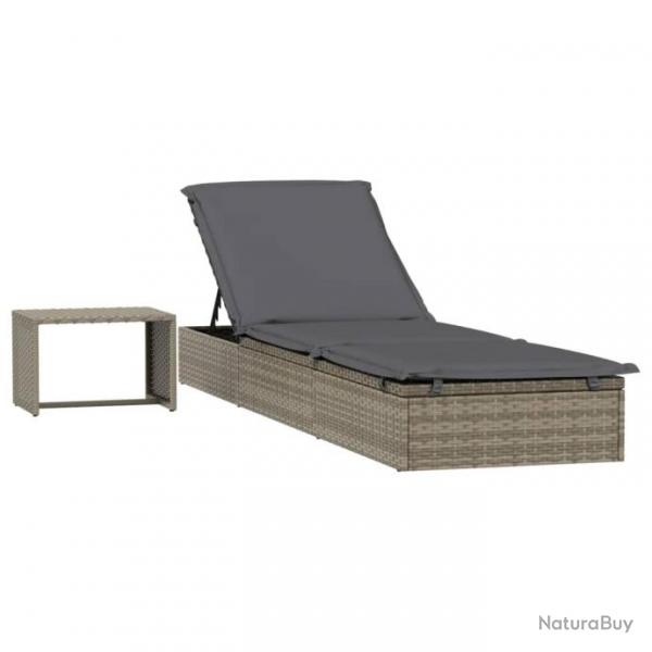 Transat chaise longue bain de soleil avec table rsine tresse gris 02_0012206