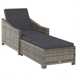 Transat chaise longue bain de soleil lit de jardin terrasse meuble d'extérieur avec coussin gris fo