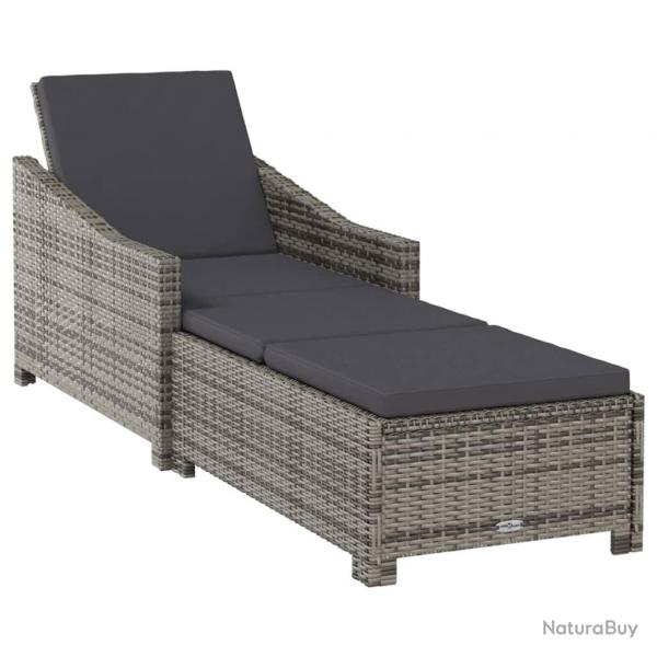 Transat chaise longue bain de soleil lit de jardin terrasse meuble d'extrieur avec coussin gris fo