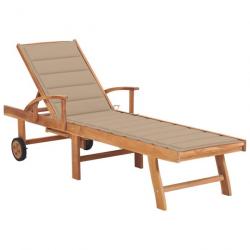 Transat chaise longue bain de soleil lit de jardin terrasse meuble d'extérieur avec coussin beige b