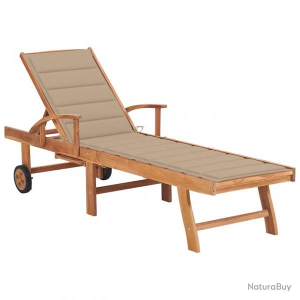 Transat chaise longue bain de soleil lit de jardin terrasse meuble d'extrieur avec coussin beige b